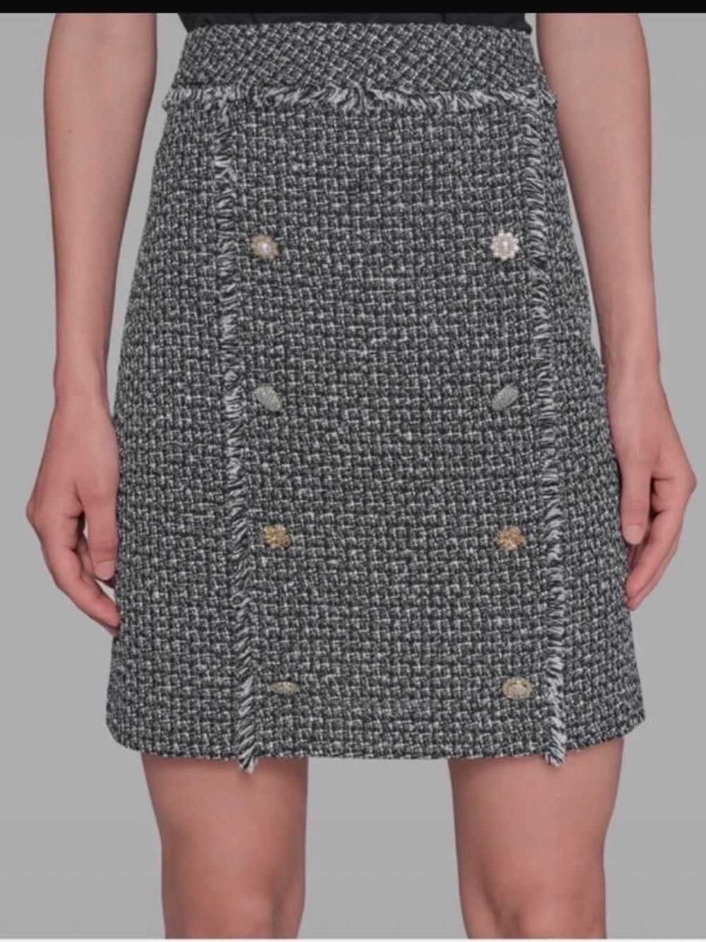 Karl Lagerfeld Grey Tweed Button-Front Mini Skirt